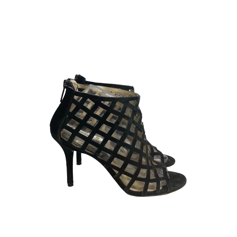 Michael Kors Yvonne eyelet cutout suede open toe bootie heel 8.5 black back zip